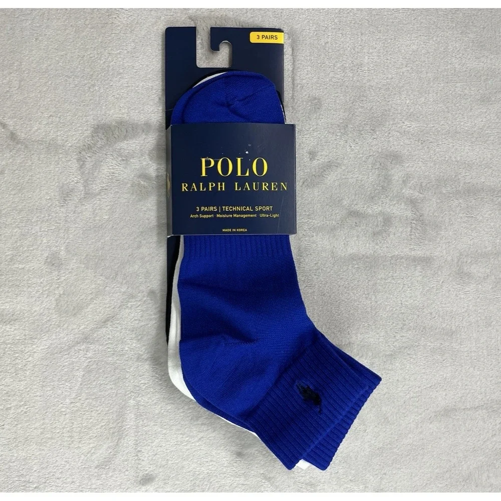 Polo Ralph Lauren 3Pair Socks Men 10-13 Technical Sport Arch Support Ultra Light